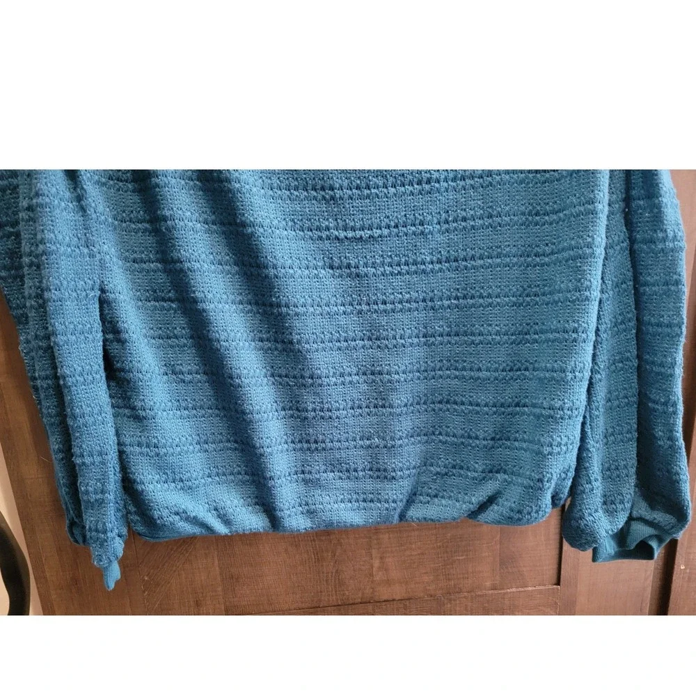 Free People Teal Blue Textured Pointelle Knit Pullover Top XS OB967835